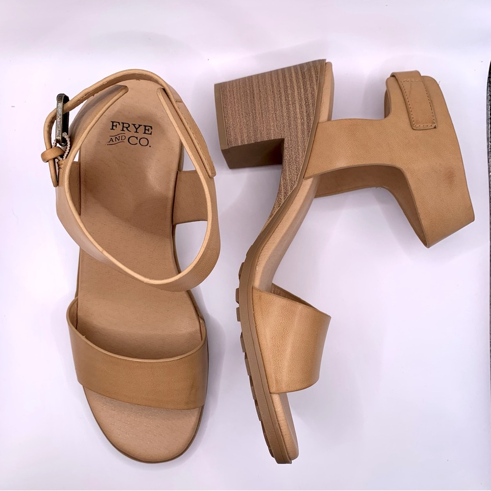 Women's Tan Block Heel Sandals Frye And Co. 9.5 Kahlia Light Tan Sandal Boho NEW